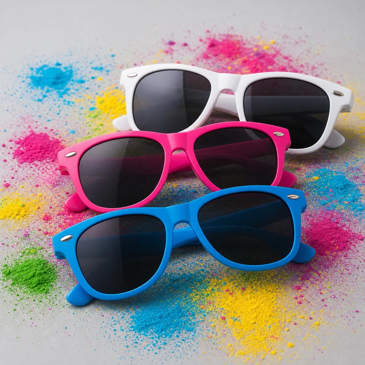 Óculos de sol personalizáveis para eventos Holi