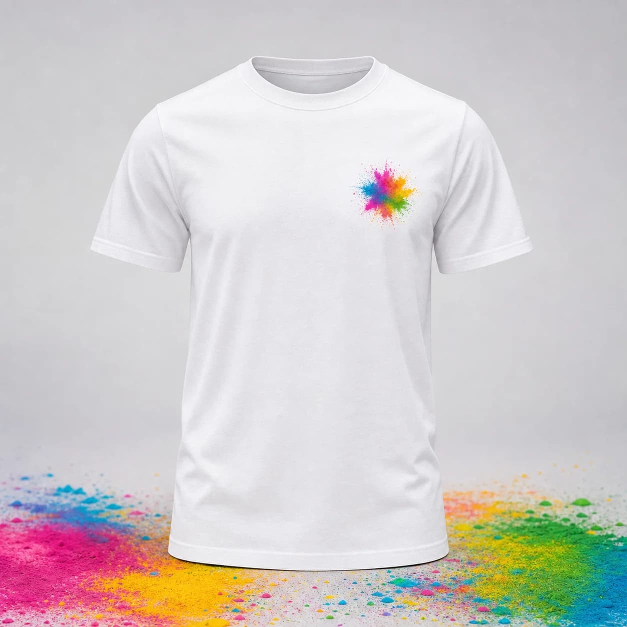 T-shirt branca personalizável para Color Run e eventos
