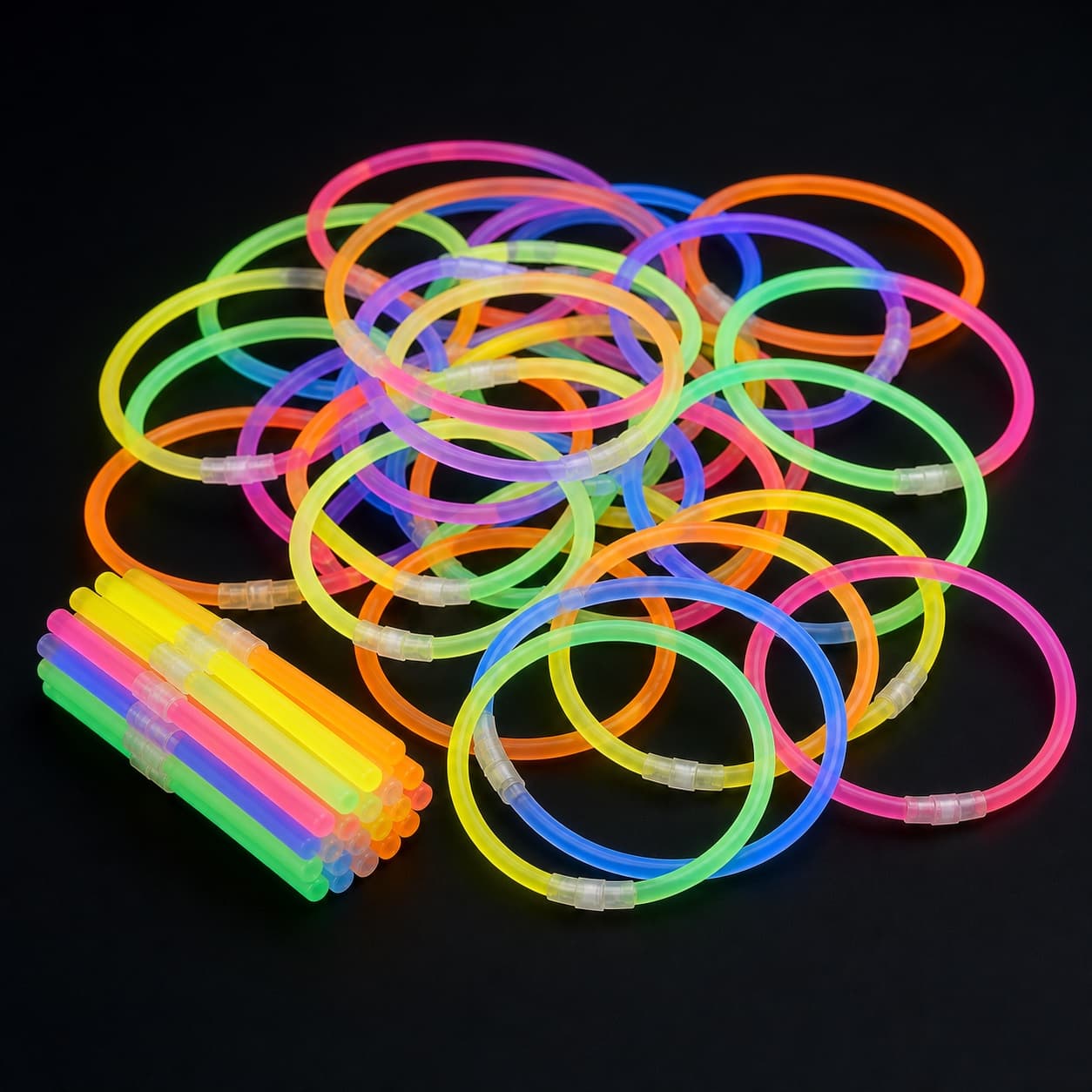 Pack de 100 pulseiras Glow luminosas de cores sortidas
