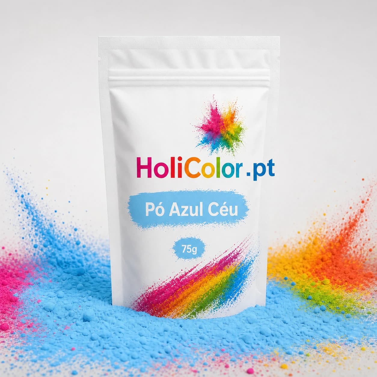 Saco de Pó Azul Céu HoliColor.pt com pó holi azul claro